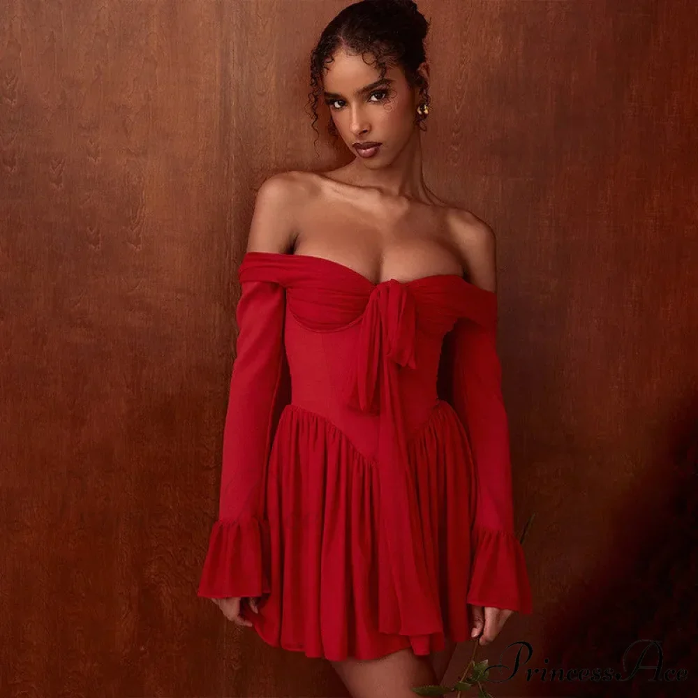 Red Off-Shoulder Stylish Frill Mini Dress - Image 10