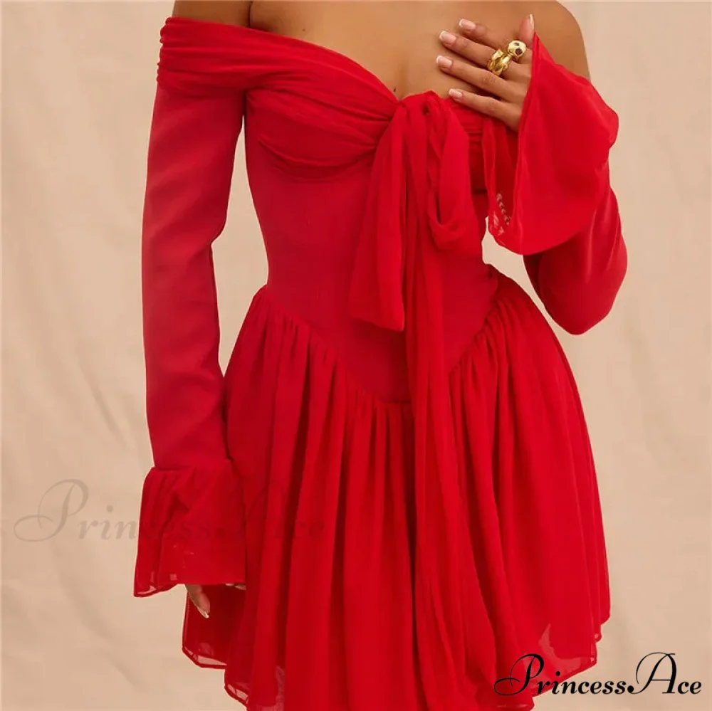 Red Off-Shoulder Stylish Frill Mini Dress - Image 13