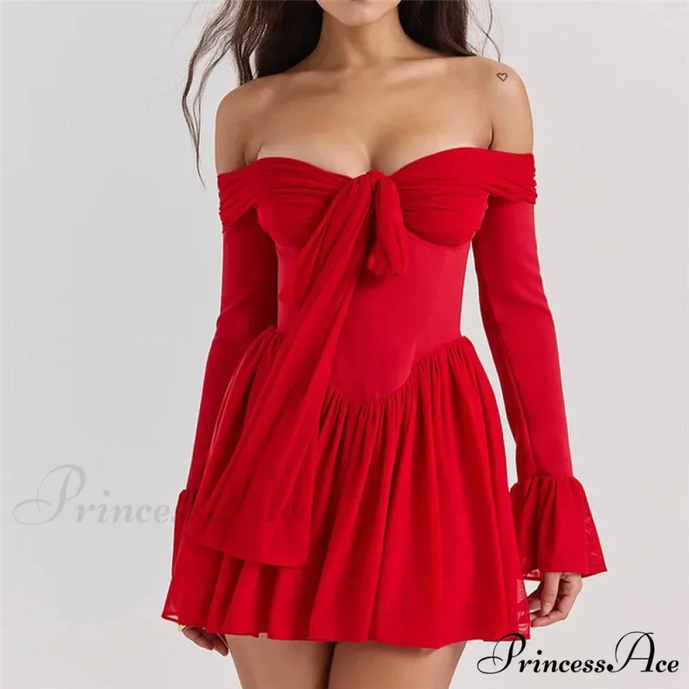 Red Off-Shoulder Stylish Frill Mini Dress - Image 7