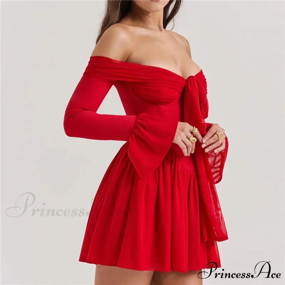 Red Off-Shoulder Stylish Frill Mini Dress - Image 8