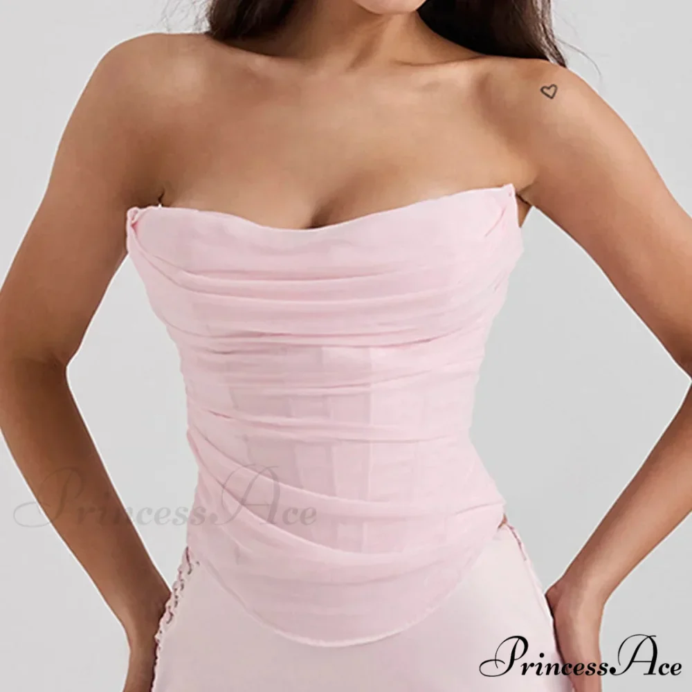 Pink Mesh Stylish Tube Corset Top - Image 4