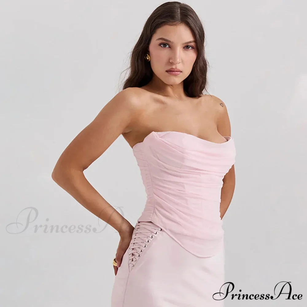 Pink Mesh Stylish Tube Corset Top - Image 5