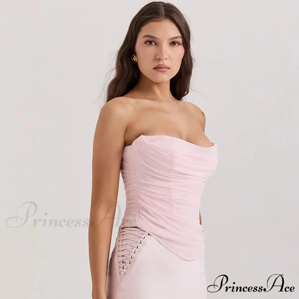 Pink Mesh Stylish Tube Corset Top - Image 6