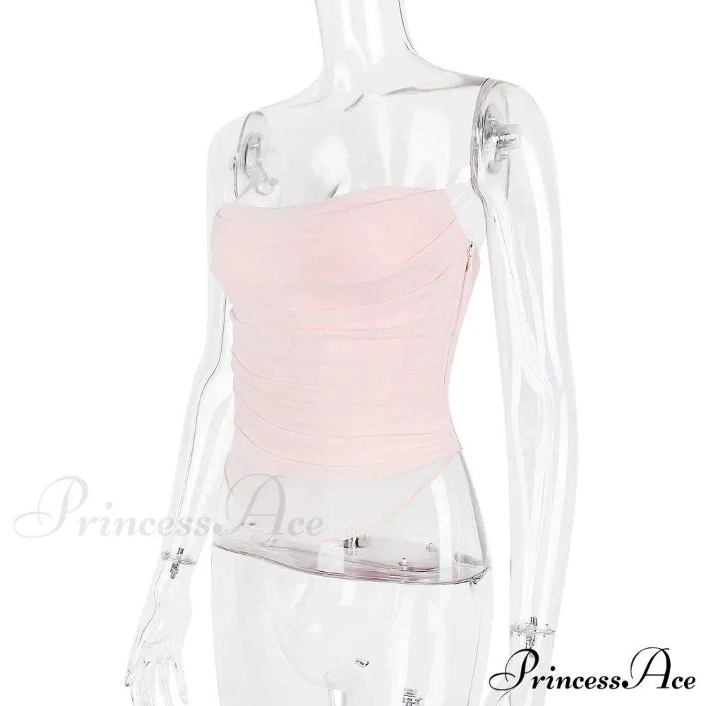 Pink Mesh Stylish Tube Corset Top - Image 9