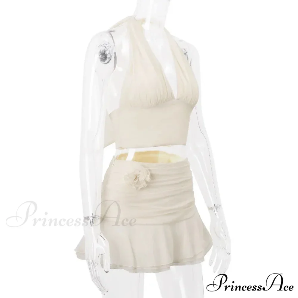Ruched V-neck Bralette And Graceful Frill Mini Skirt Set - Image 11