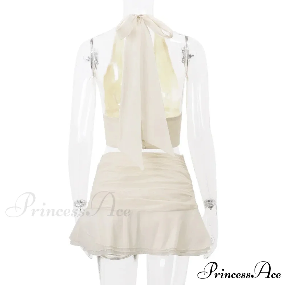 Ruched V-neck Bralette And Graceful Frill Mini Skirt Set - Image 12