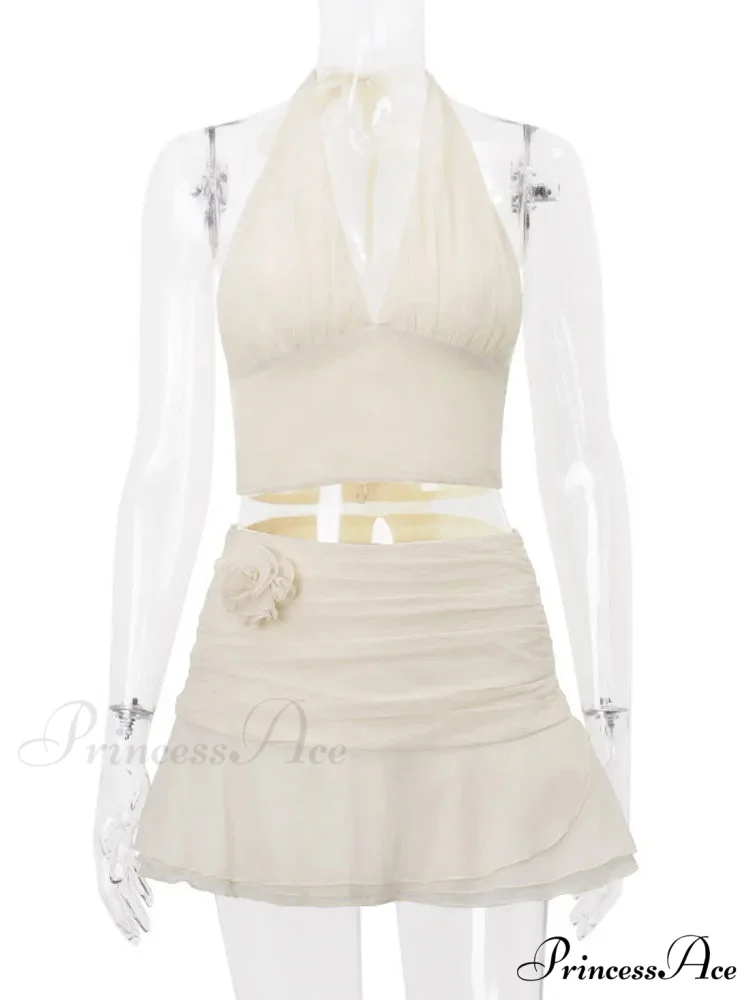 Ruched V-neck Bralette And Graceful Frill Mini Skirt Set - Image 6