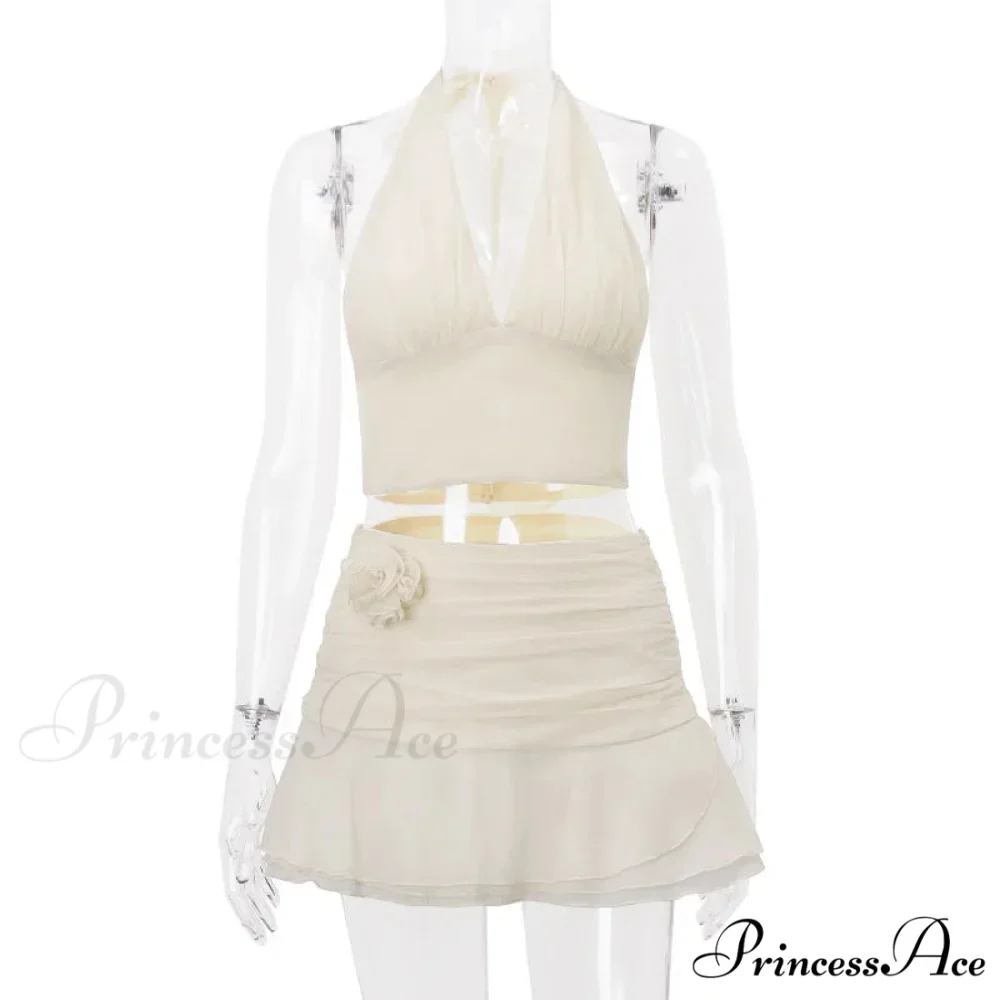 Ruched V-neck Bralette And Graceful Frill Mini Skirt Set - Image 9