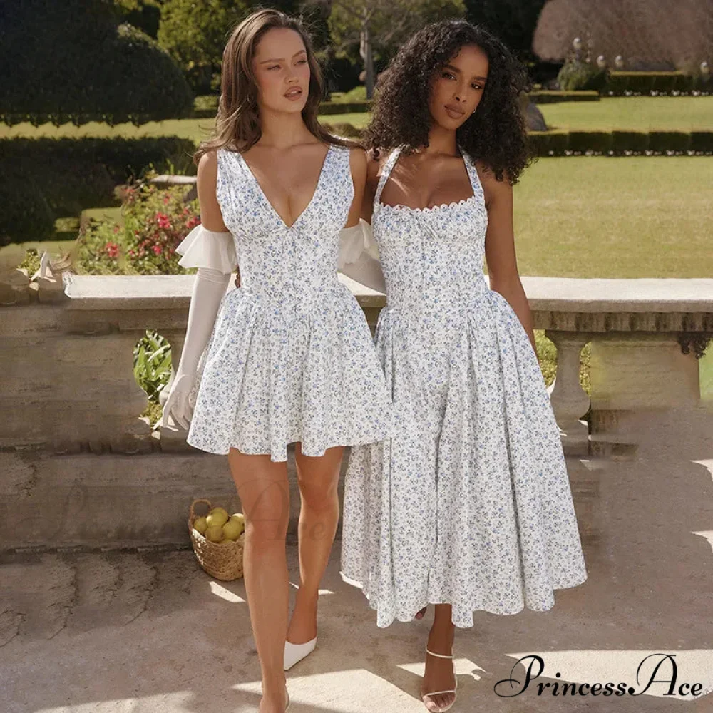 Floral V-neck Stylish Flare Mini Dress - Image 5