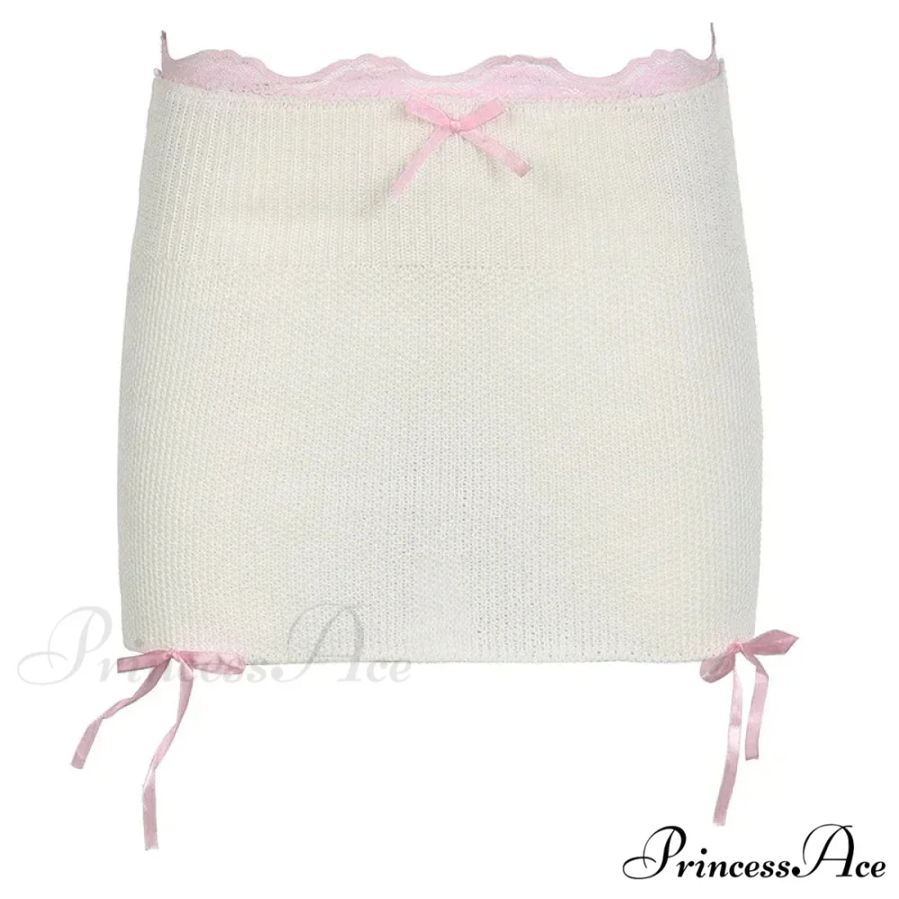 Lace Knitted Bow Fairycore Graceful Balletcore Micro Mini Skirt - Image 3