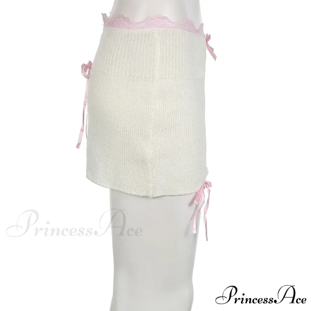 Lace Knitted Bow Fairycore Graceful Balletcore Micro Mini Skirt - Image 4