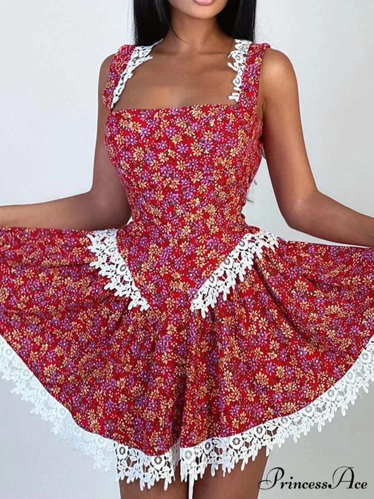 Red Printed Stylish Backless Mini Dress - Image 4