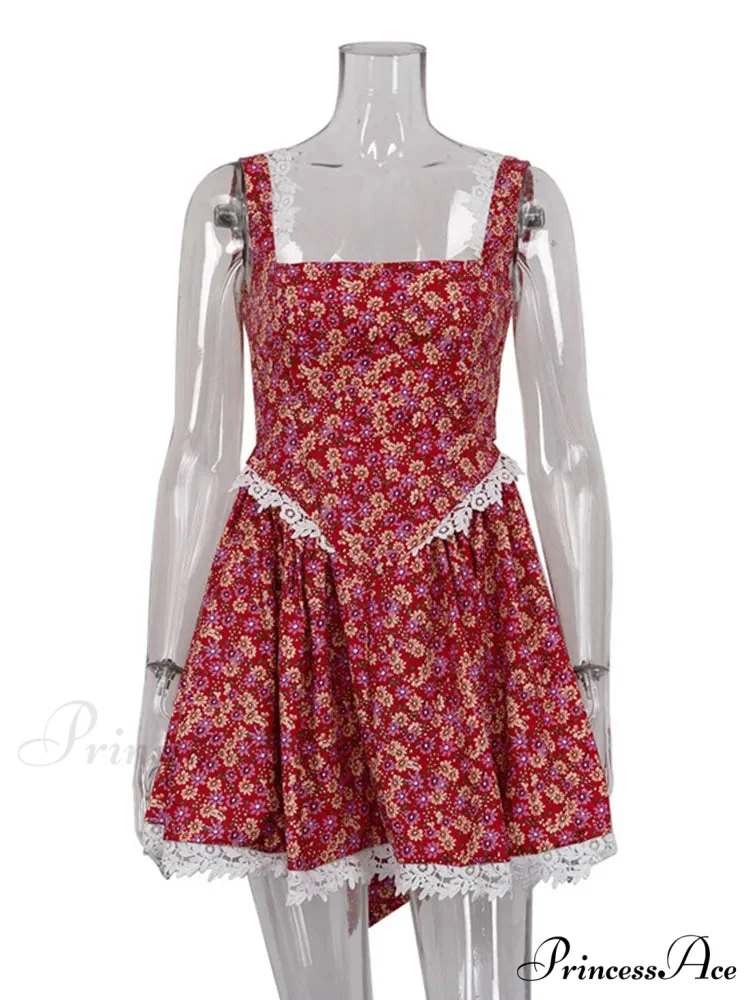Red Printed Stylish Backless Mini Dress - Image 6