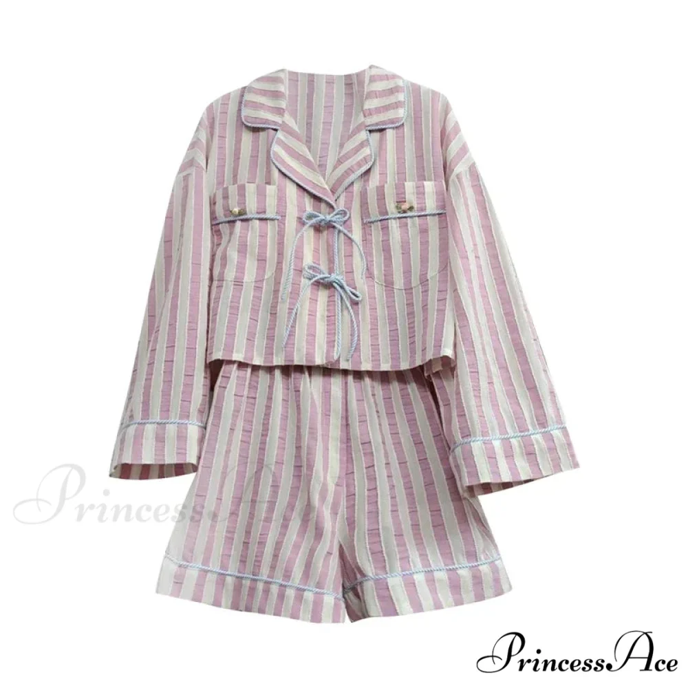 Printed Front Tie Up Graceful Bowknot Blouse and Shorts Set - Image 3