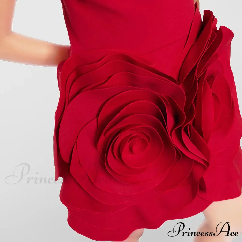 Red Strapless 3D Charming Big Flower Mini Dress - Image 12