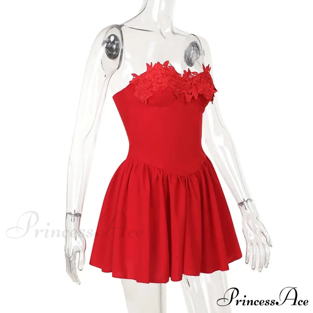 Flower Embroidery Stylish Strapless Mini Dress - Image 10