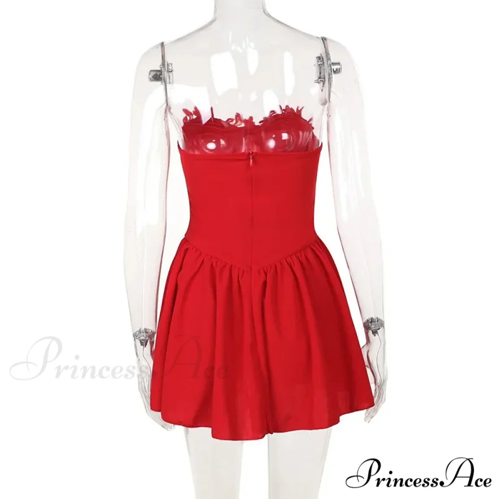 Flower Embroidery Stylish Strapless Mini Dress - Image 11