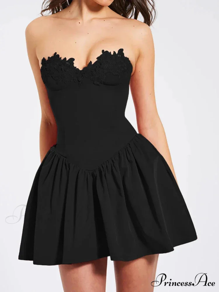 Flower Embroidery Stylish Strapless Mini Dress - Image 2