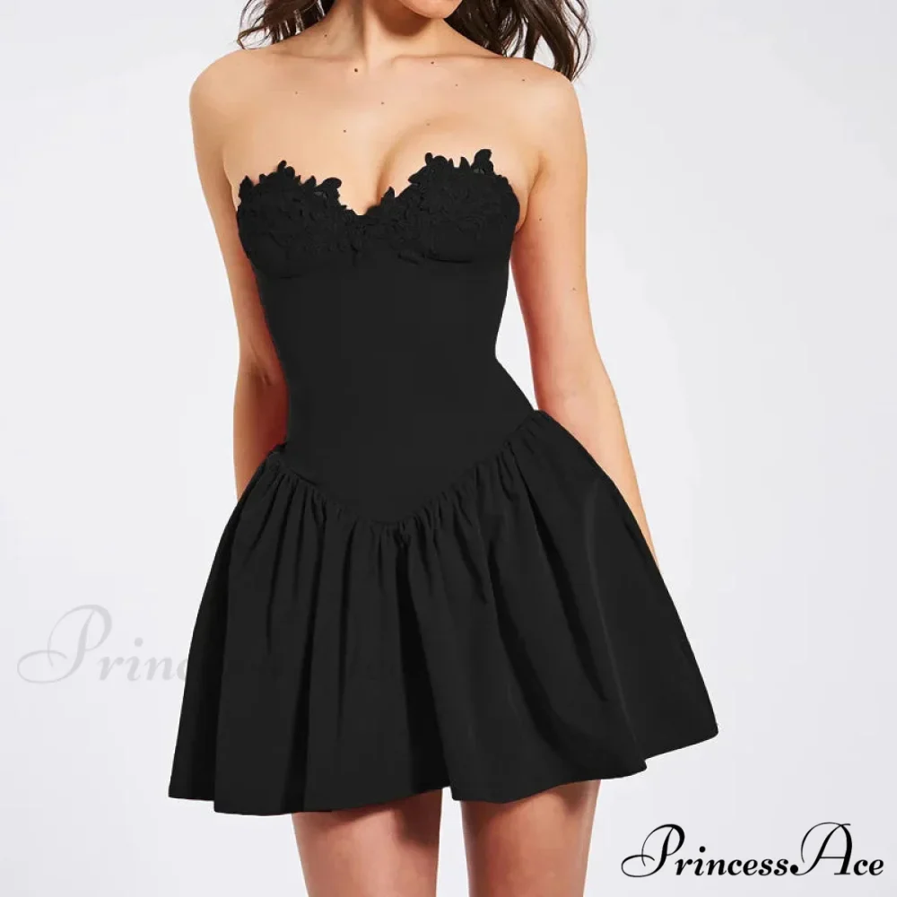 Flower Embroidery Stylish Strapless Mini Dress - Image 6