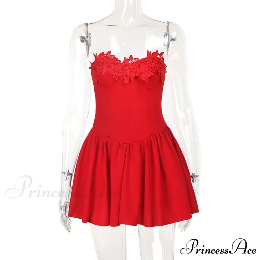 Flower Embroidery Stylish Strapless Mini Dress - Image 9
