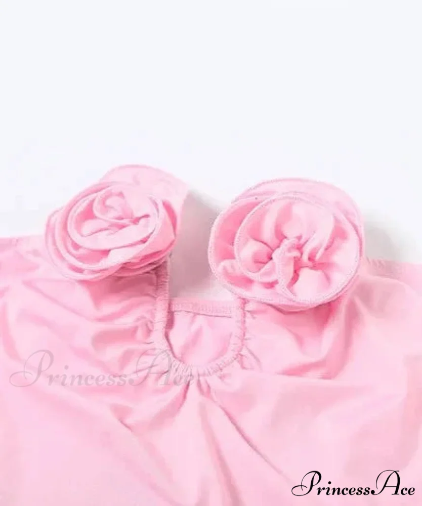 Pink 3D Floral-applique Charming Strapless Maxi Dress - Image 8