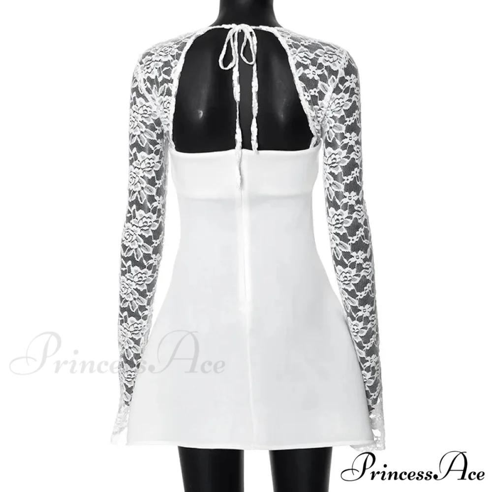 Lace Long Stylish Sleeve Mini Dress - Image 11