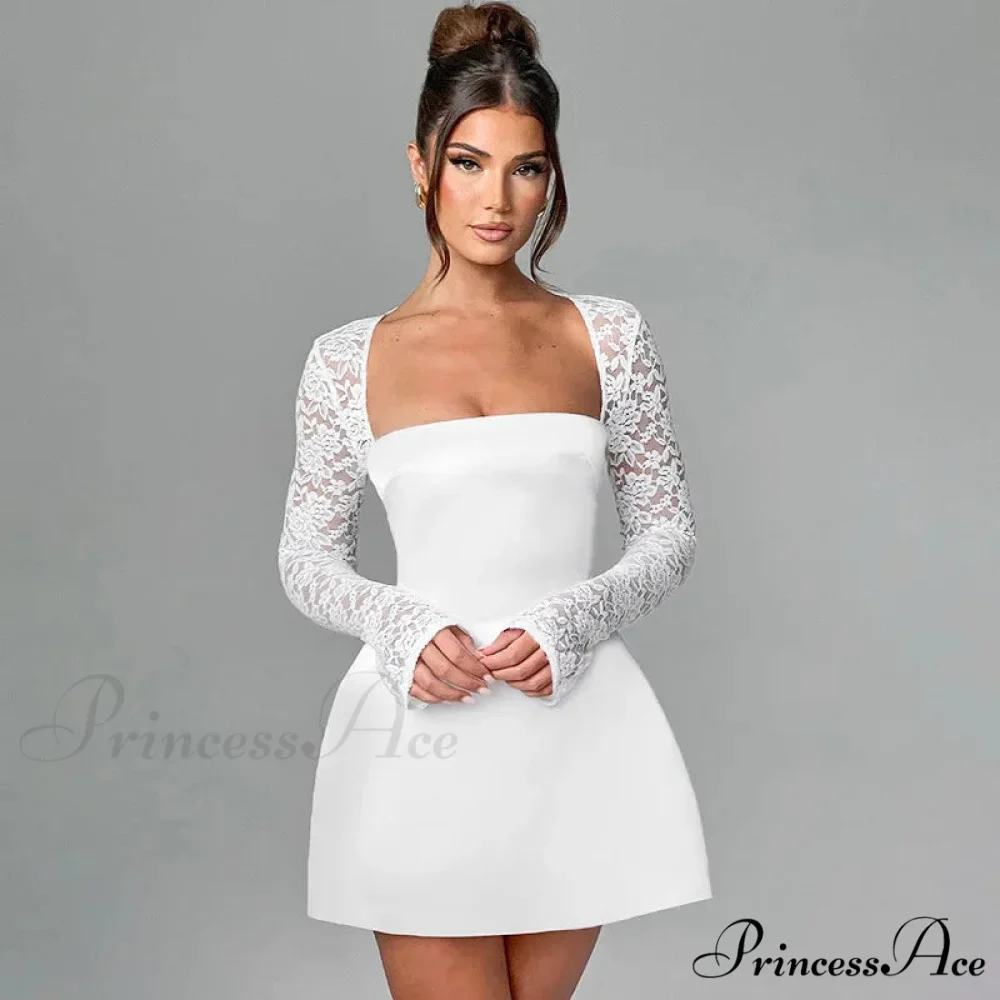 Lace Long Stylish Sleeve Mini Dress - Image 4