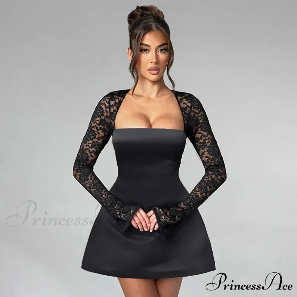 Lace Long Stylish Sleeve Mini Dress - Image 5
