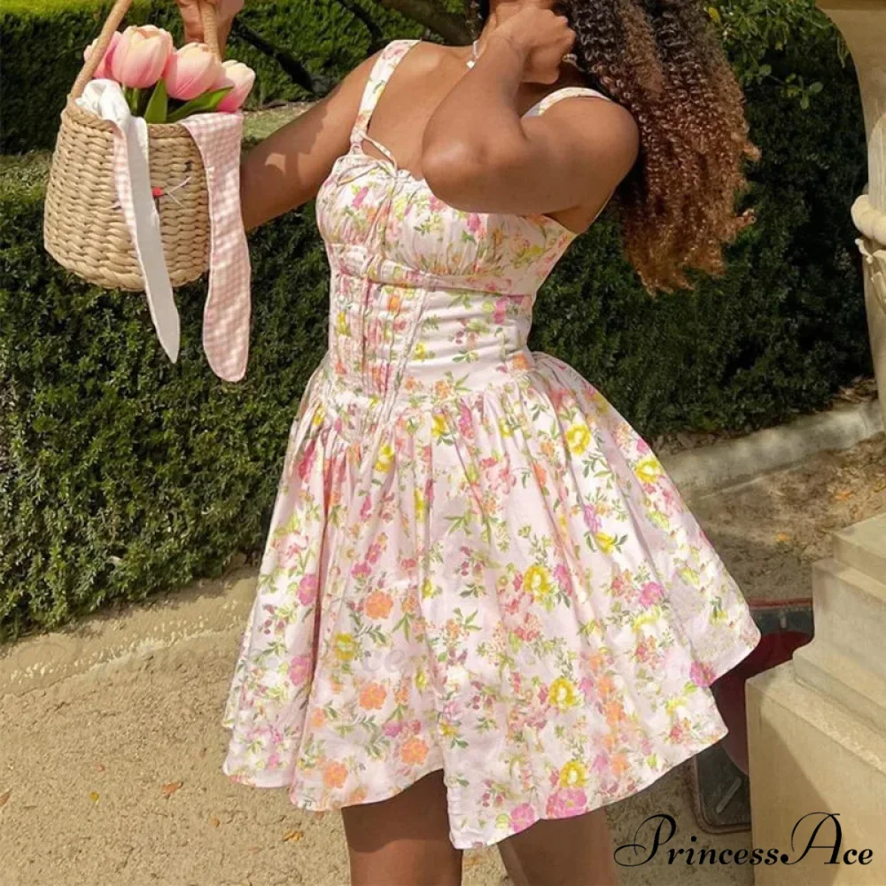 Printed Square Neck Charming Strap Corset Mini Dress - Image 10