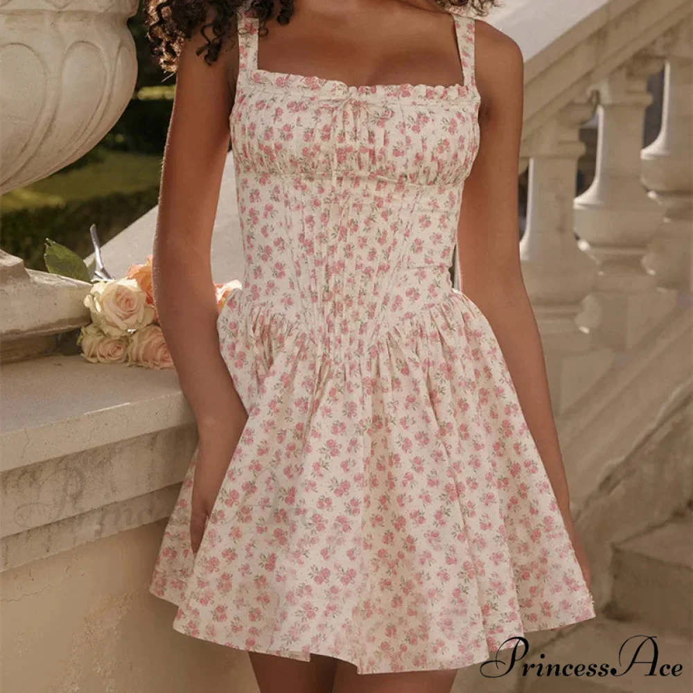 Printed Square Neck Charming Strap Corset Mini Dress - Image 11