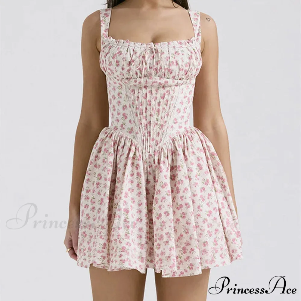 Printed Square Neck Charming Strap Corset Mini Dress - Image 13
