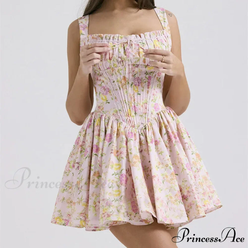 Printed Square Neck Charming Strap Corset Mini Dress - Image 14
