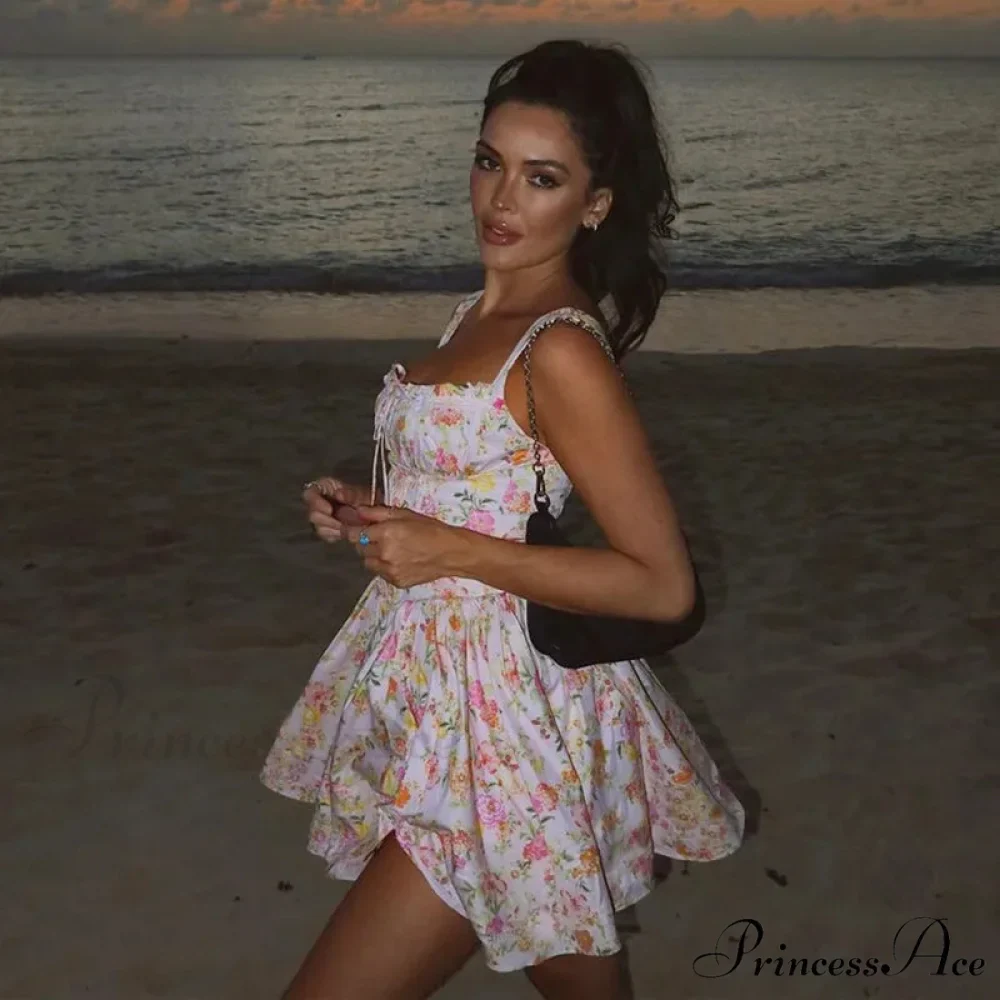 Printed Square Neck Charming Strap Corset Mini Dress - Image 16