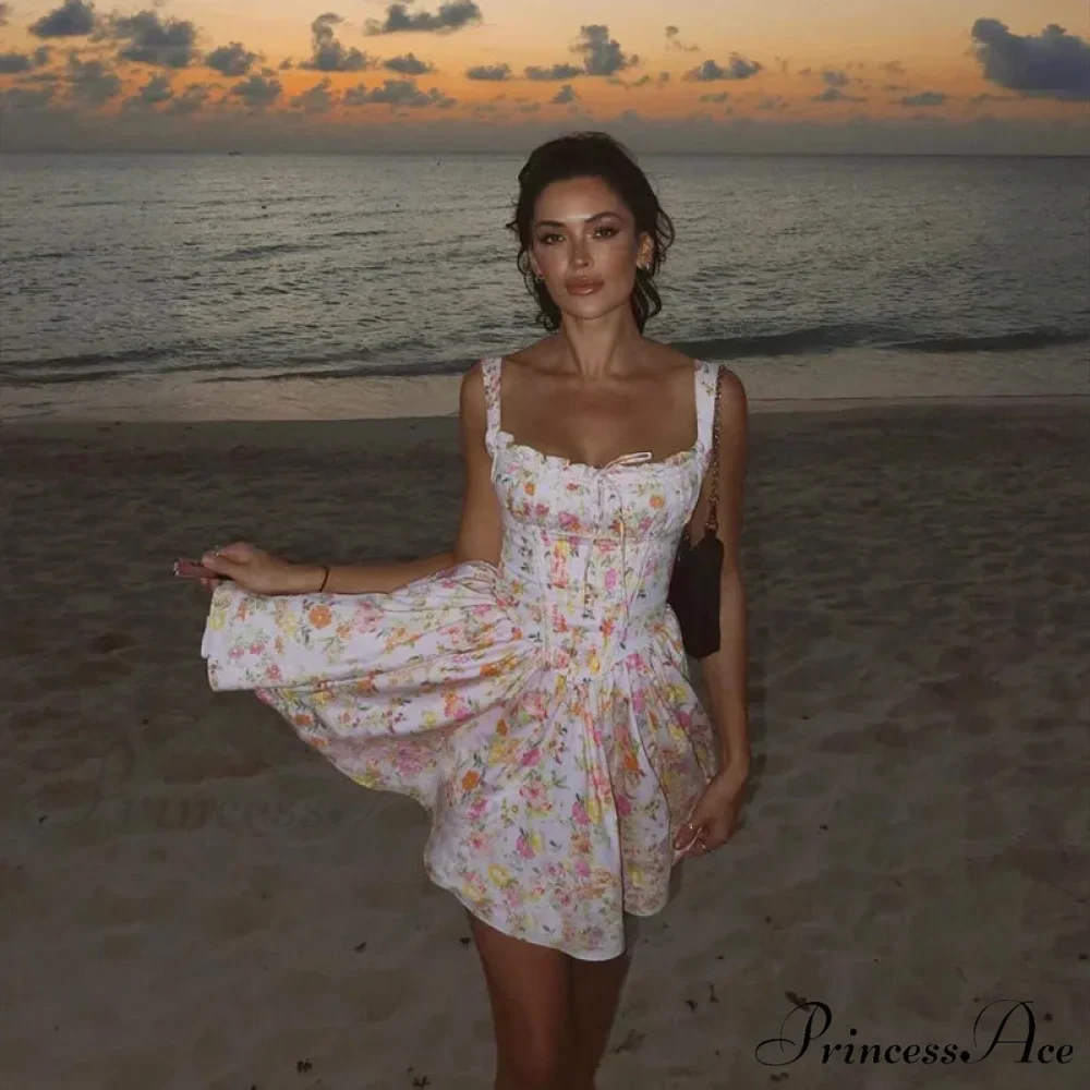 Printed Square Neck Charming Strap Corset Mini Dress - Image 17