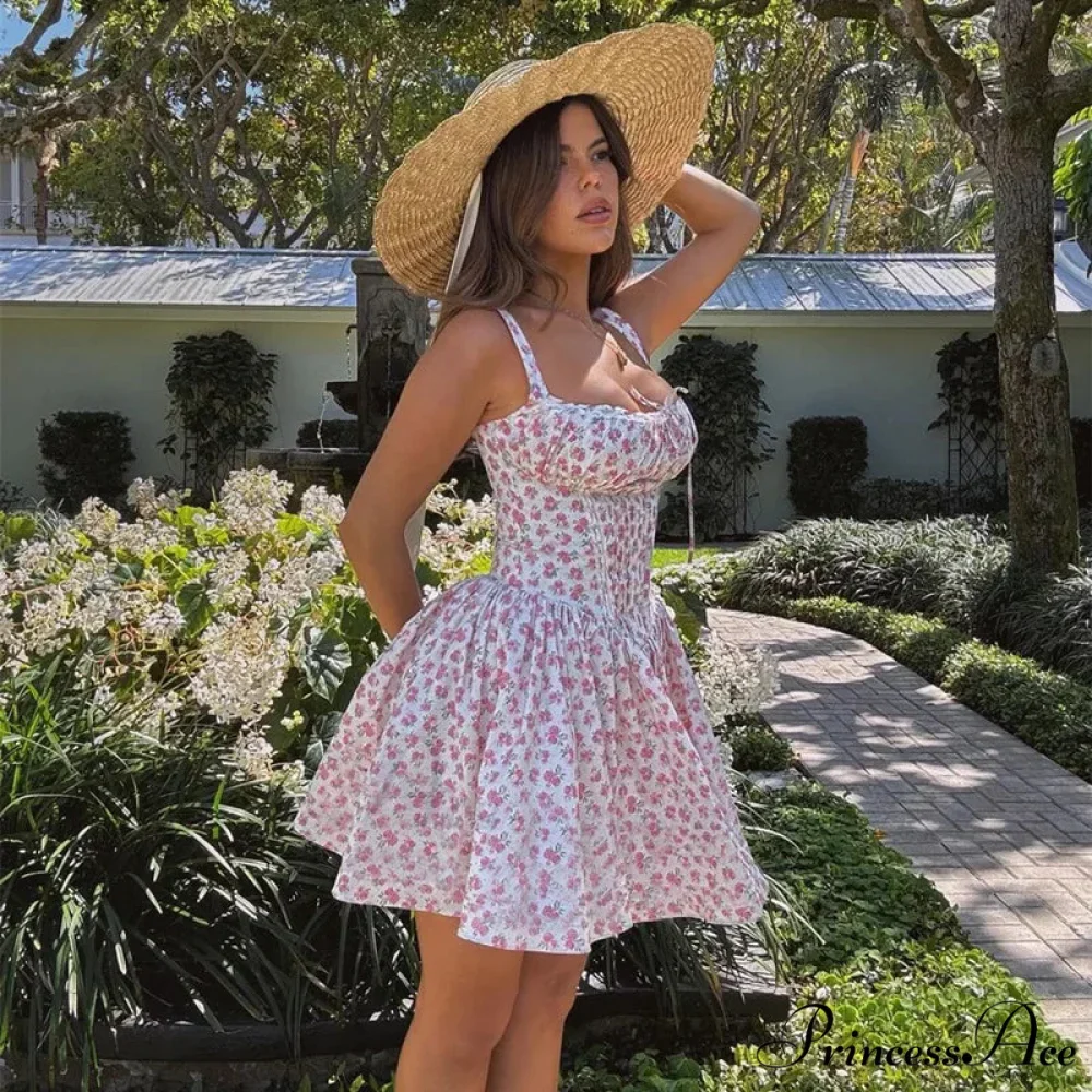 Printed Square Neck Charming Strap Corset Mini Dress - Image 19