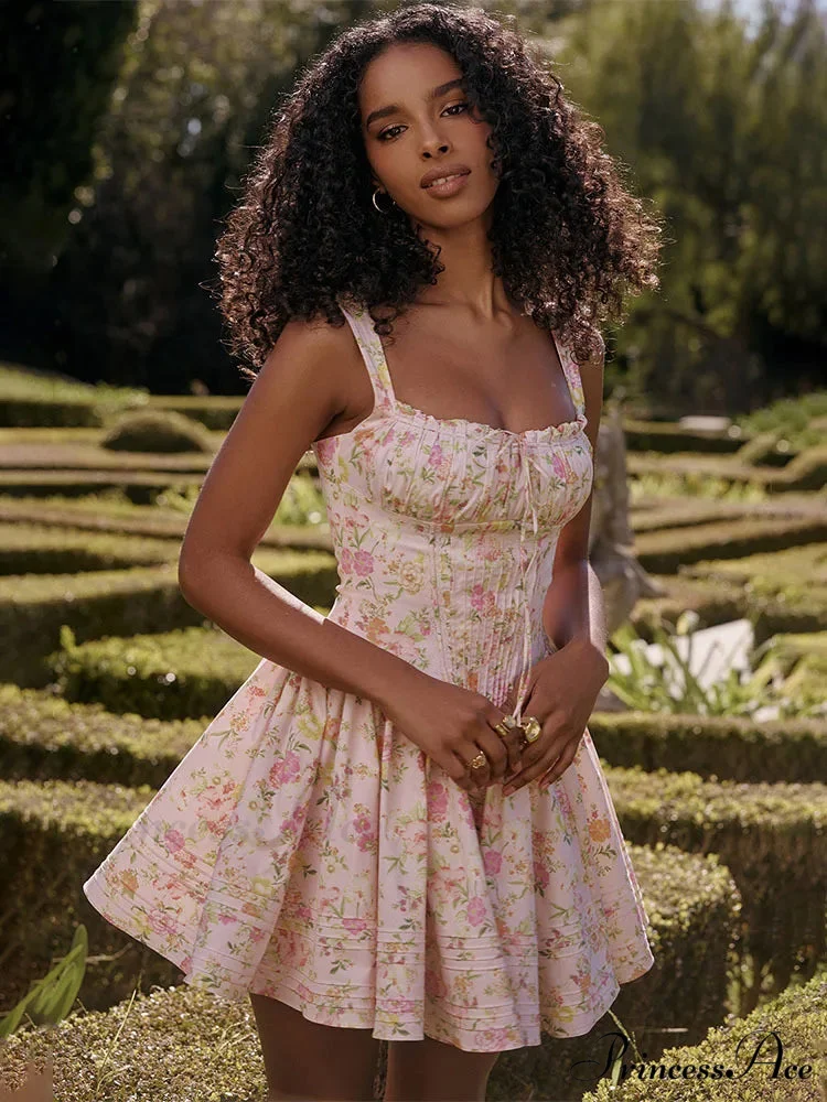 Printed Square Neck Charming Strap Corset Mini Dress - Image 2