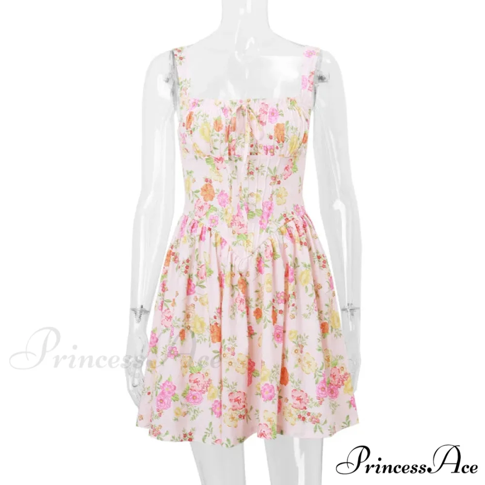 Printed Square Neck Charming Strap Corset Mini Dress - Image 23