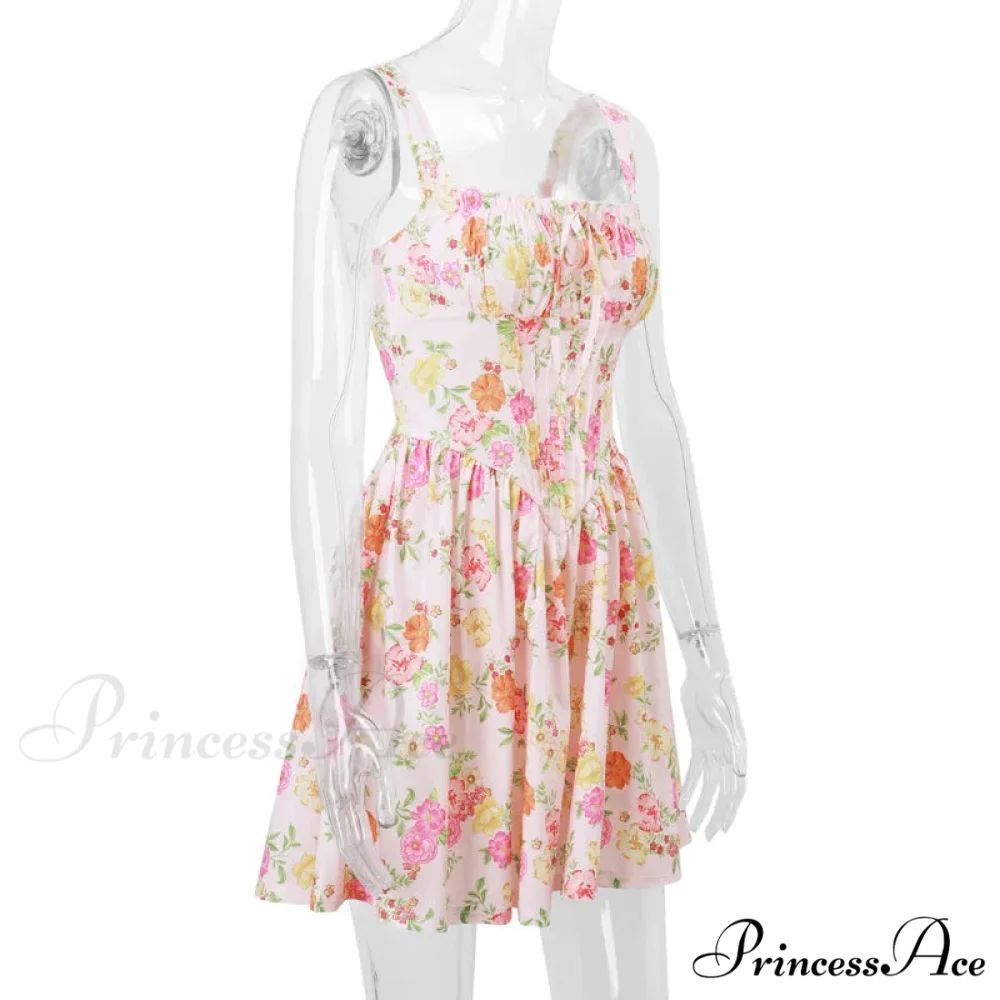 Printed Square Neck Charming Strap Corset Mini Dress - Image 24