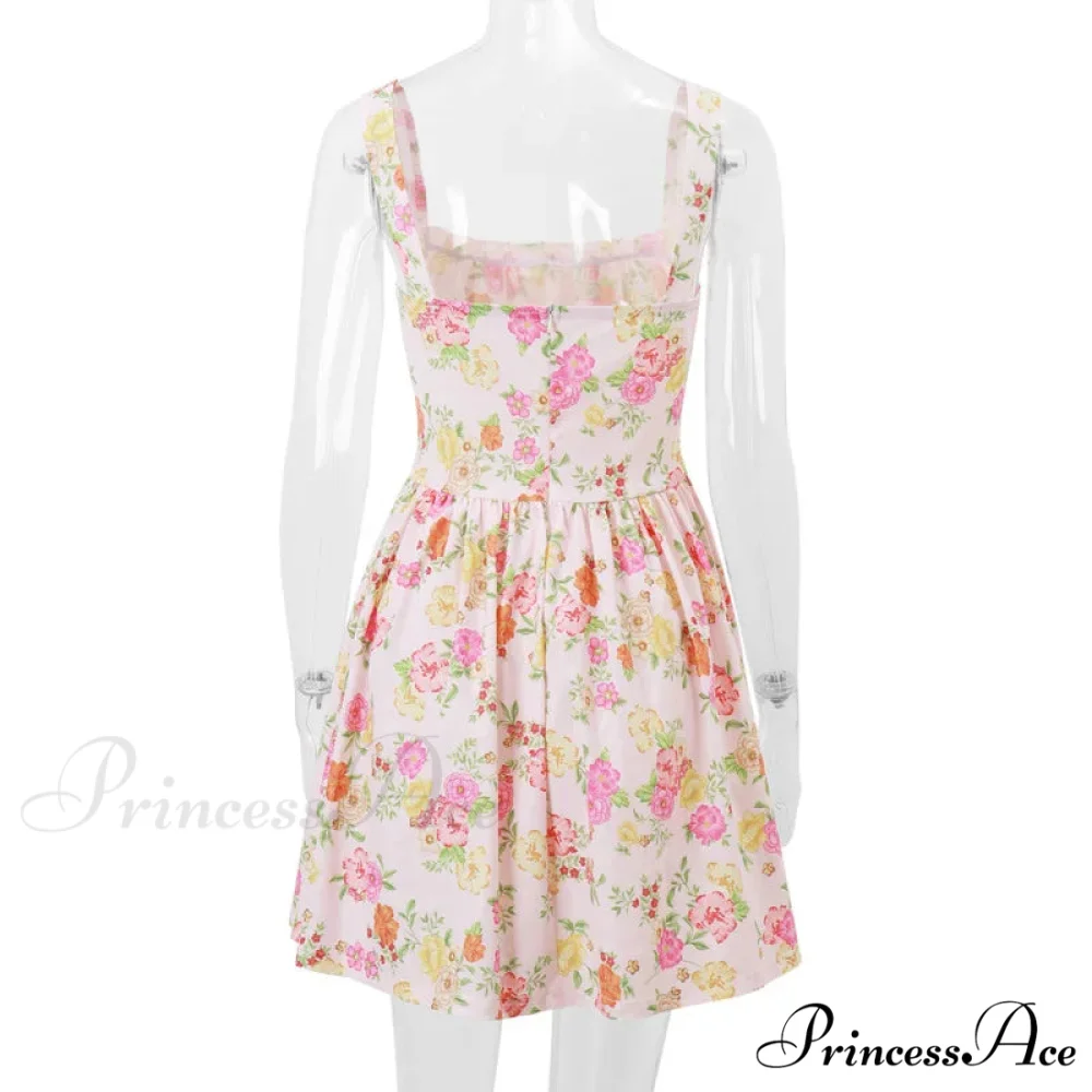 Printed Square Neck Charming Strap Corset Mini Dress - Image 25