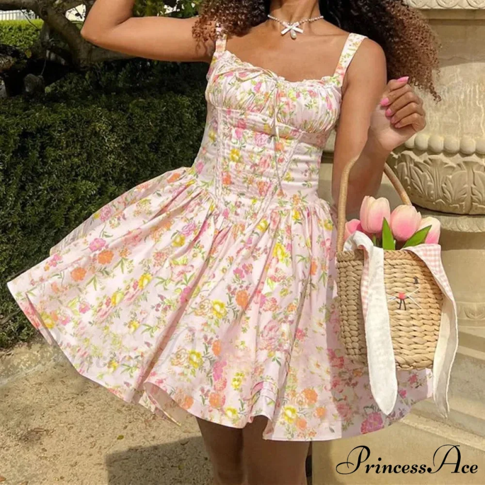 Printed Square Neck Charming Strap Corset Mini Dress - Image 9