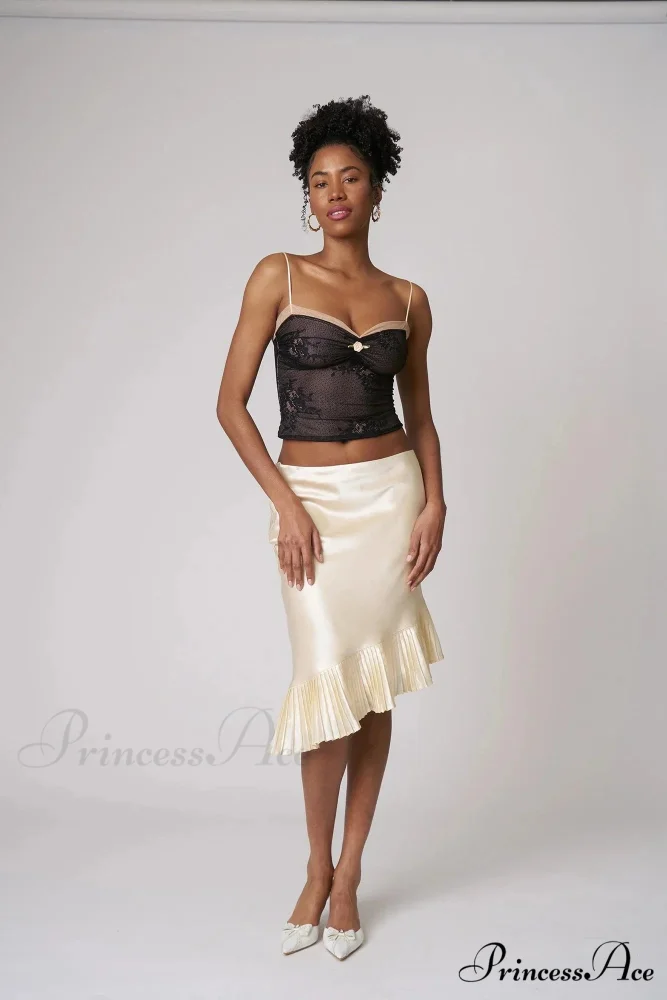 Satin Pleated Stylish Trim Midi Skirt - Image 11