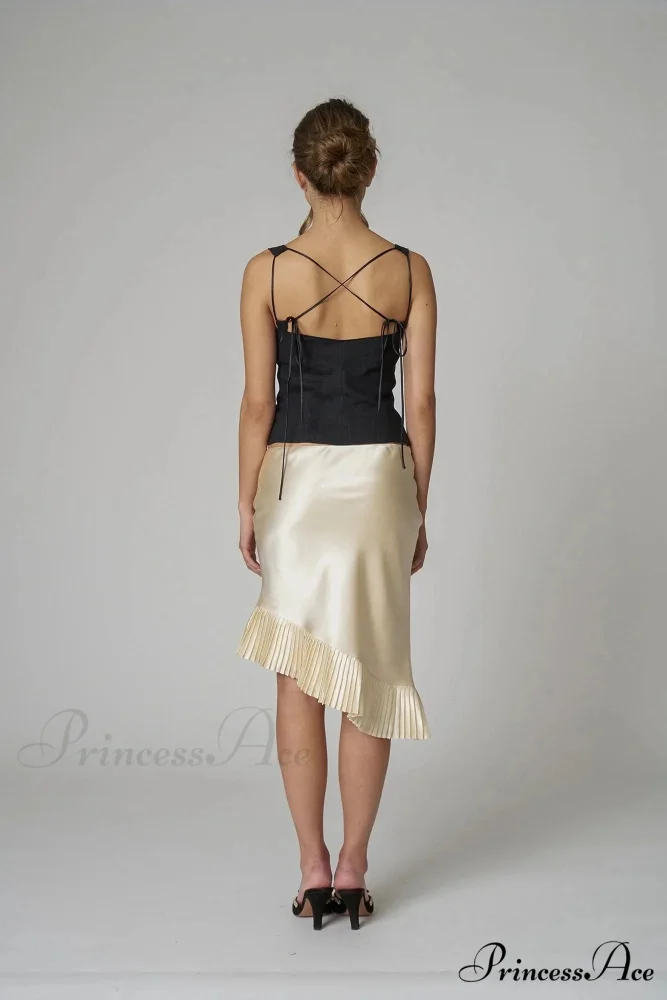 Satin Pleated Stylish Trim Midi Skirt - Image 12