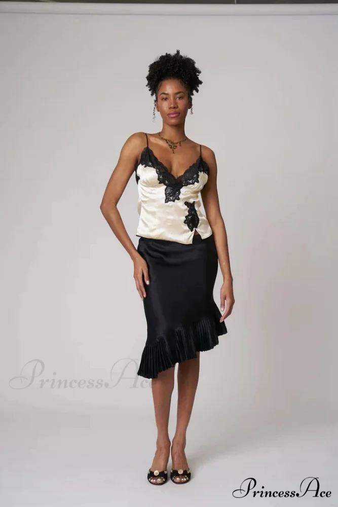 Satin Pleated Stylish Trim Midi Skirt - Image 15