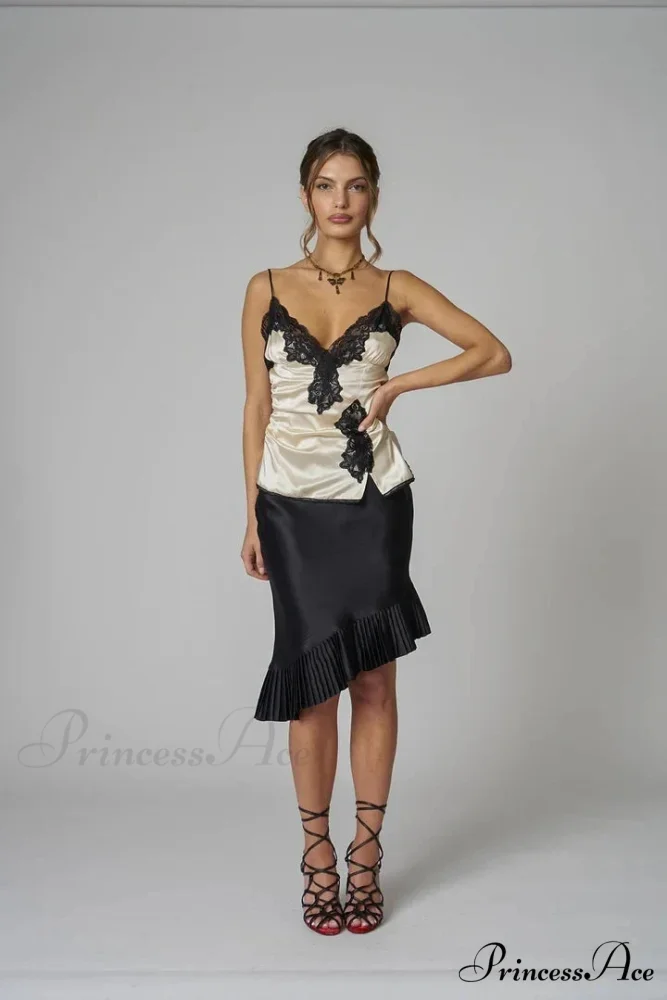 Satin Pleated Stylish Trim Midi Skirt - Image 16