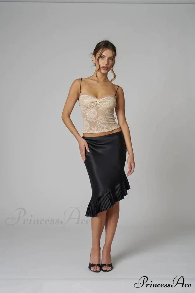 Satin Pleated Stylish Trim Midi Skirt - Image 17