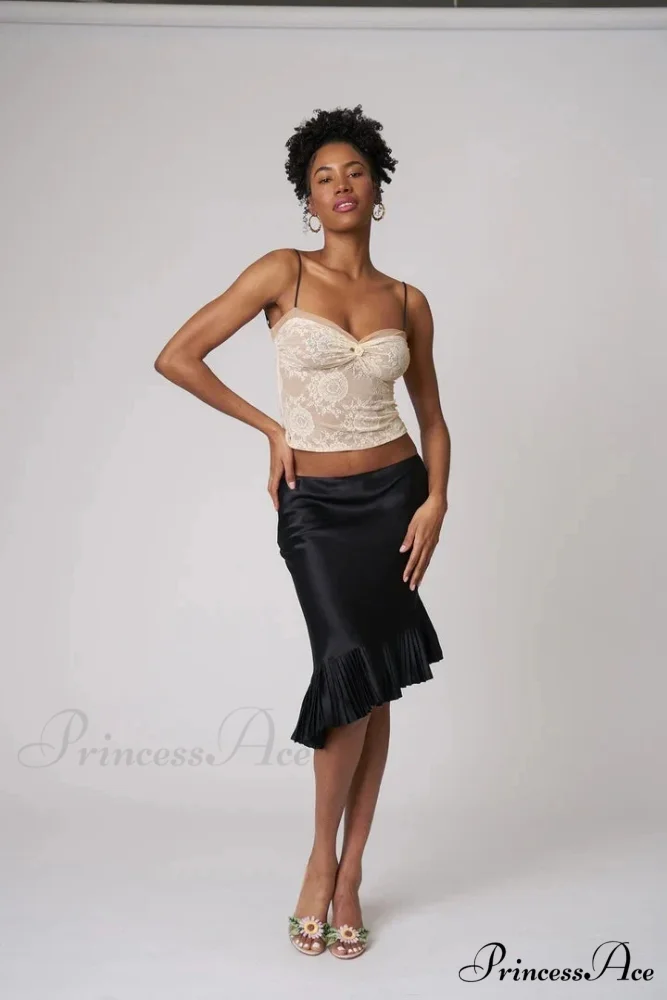 Satin Pleated Stylish Trim Midi Skirt - Image 19
