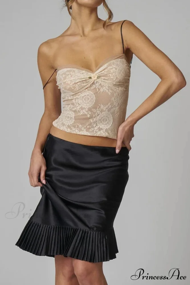 Satin Pleated Stylish Trim Midi Skirt - Image 20