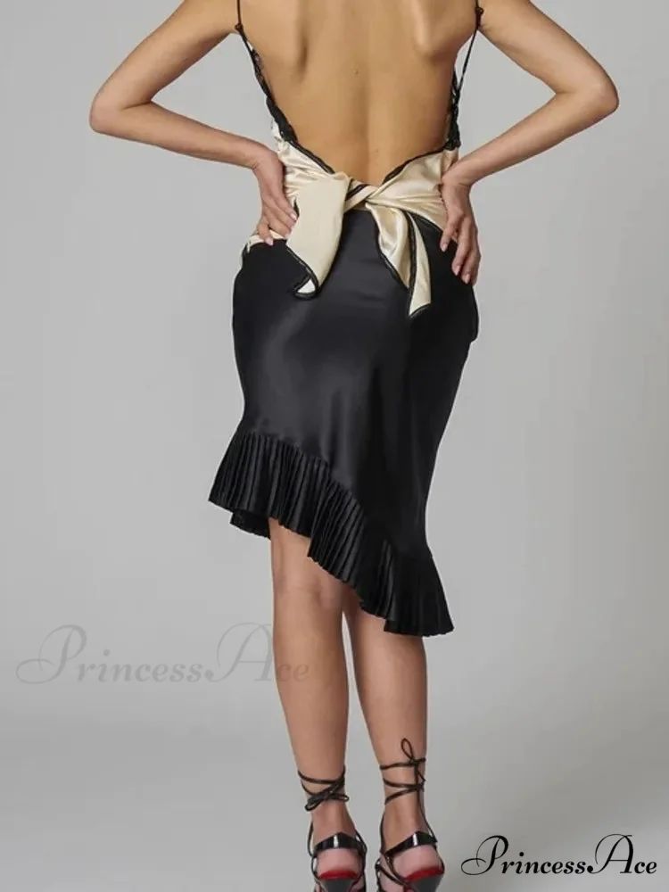 Satin Pleated Stylish Trim Midi Skirt - Image 5