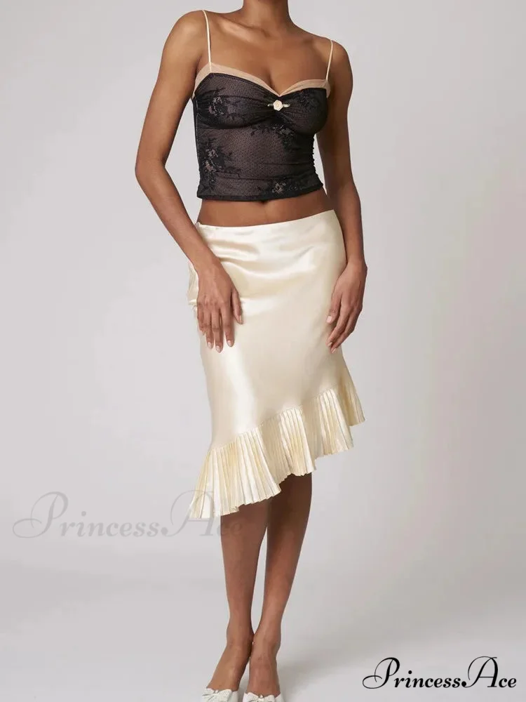 Satin Pleated Stylish Trim Midi Skirt - Image 6