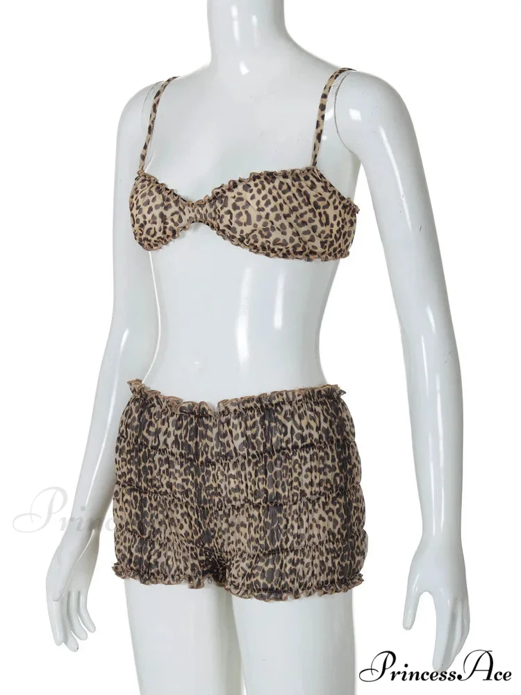 Leopard Print Ruffles Cami Graceful Bra Top and Shorts Set - Image 10